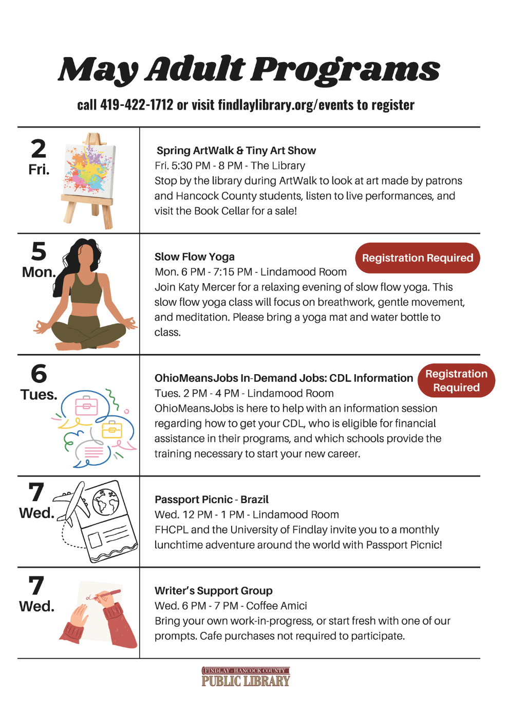 list of programs showing person doing yoga and painting a picture
