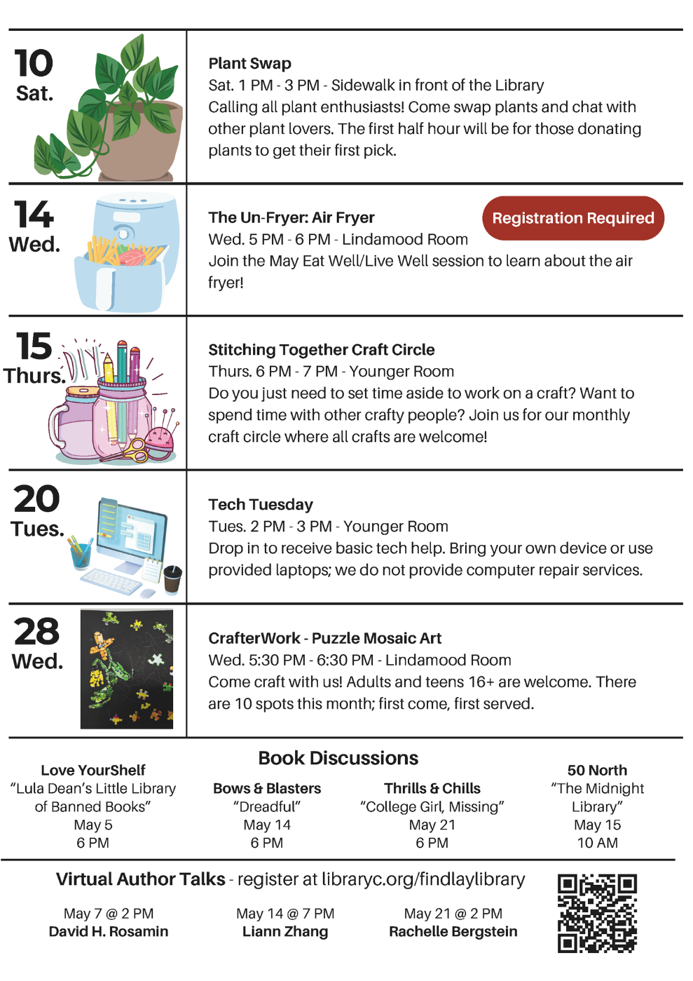 list of programs showing a plant growing and a pile of craft supplies