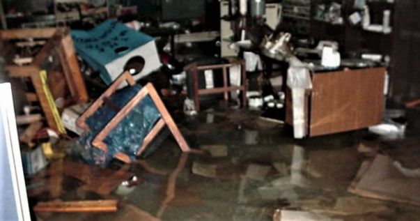 major fllod in the basement, chairs and desk floating