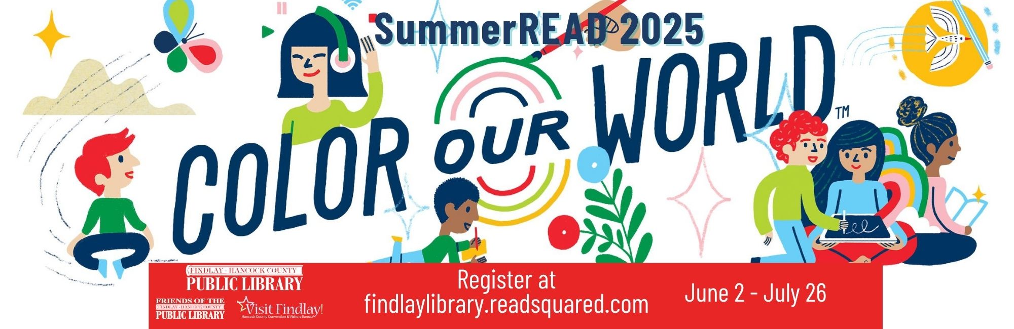 children reading, writing, and creating art
