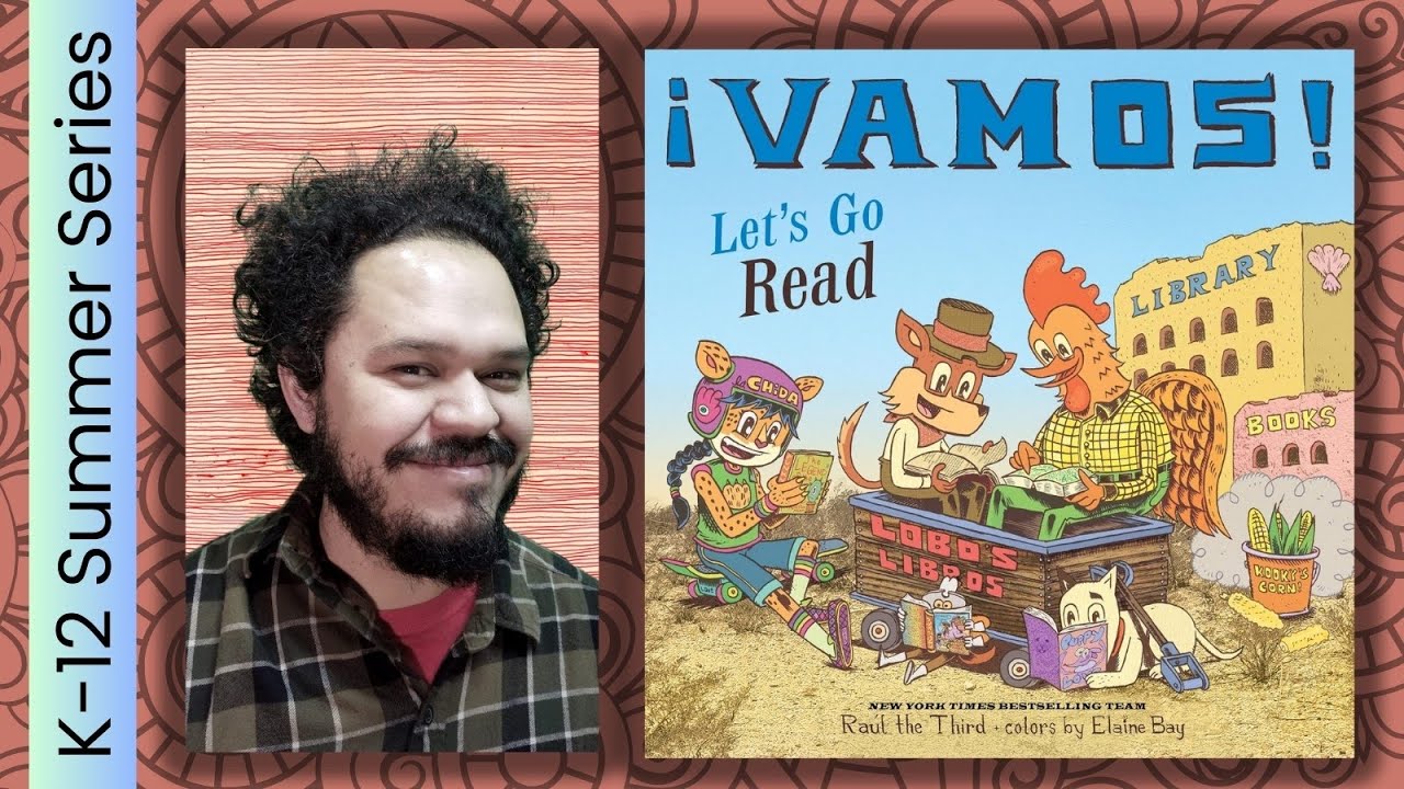 man with a beard beside a book with farm animals in a box