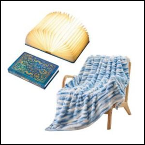 blanket, book and book light