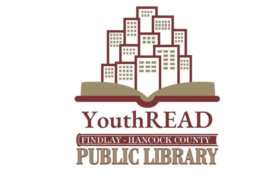 city growing out of books in maroon and beige