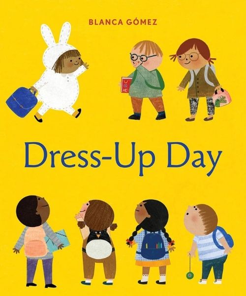 children looking at child in bunny costume