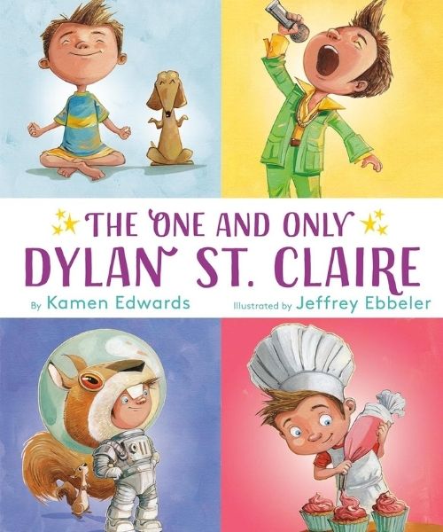 little boy doing yoga, backing, singing and dressed as an astronaut