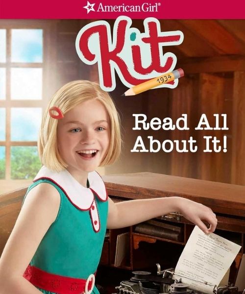 little girl pulling a piece of paper from a typewriter