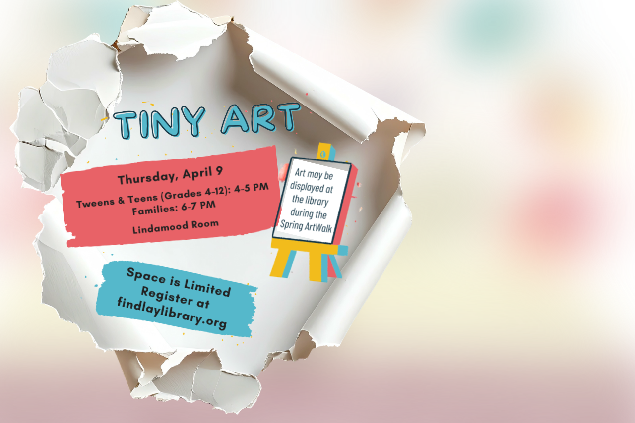 colorful background with art easel and teal text 