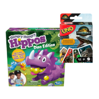box with cute purple hippo and deck of UNO cards in red