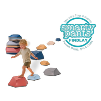 child walking on colorful stepping stones and smarty pants written in blue bubble letters
