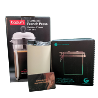French press coffee maker in a box