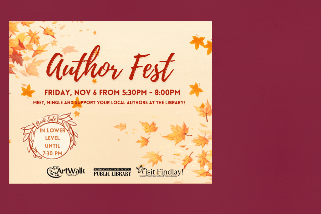falling leaves over beige and yellow background and maroon text