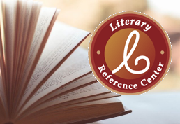 circular red logo with open book pages