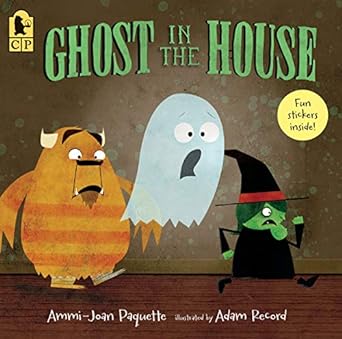 little ghost with a witch on a broom