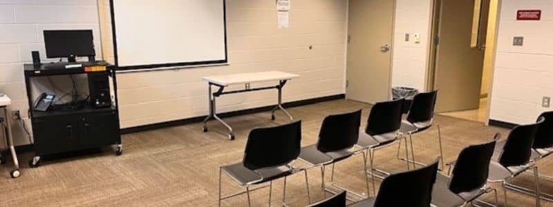 Blanchard Room with tables and chairs set up