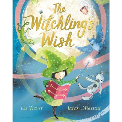 blue background with tiny cute witch