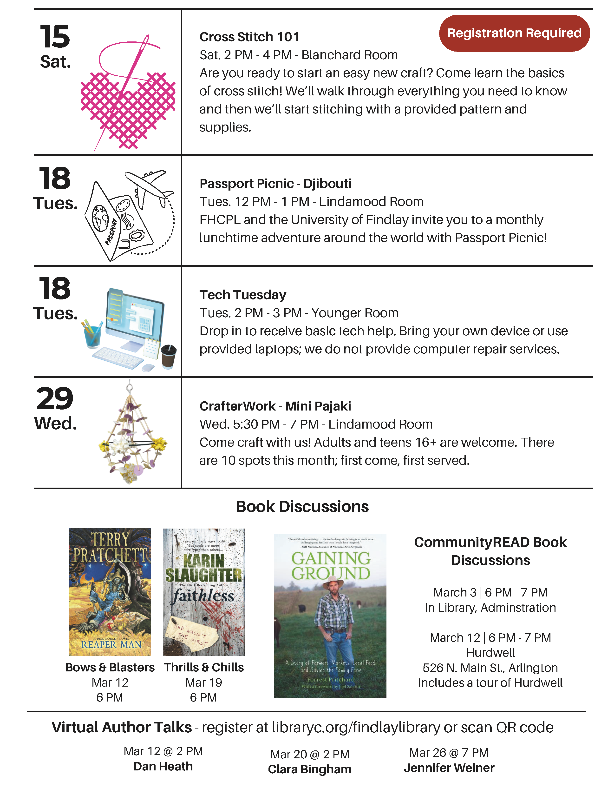 book covers with the rest of March schedule
