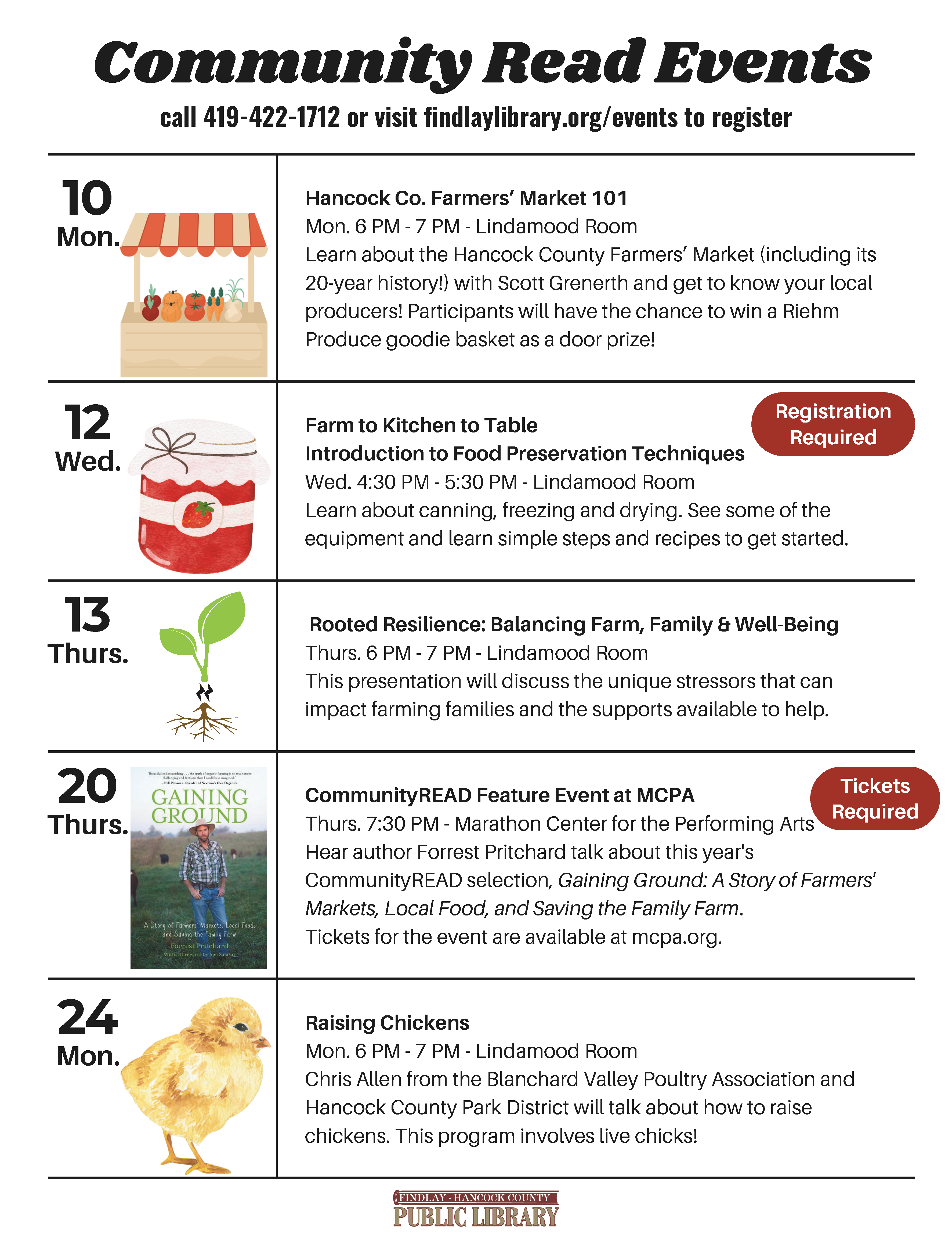 calendar with book cover chicken and plant 