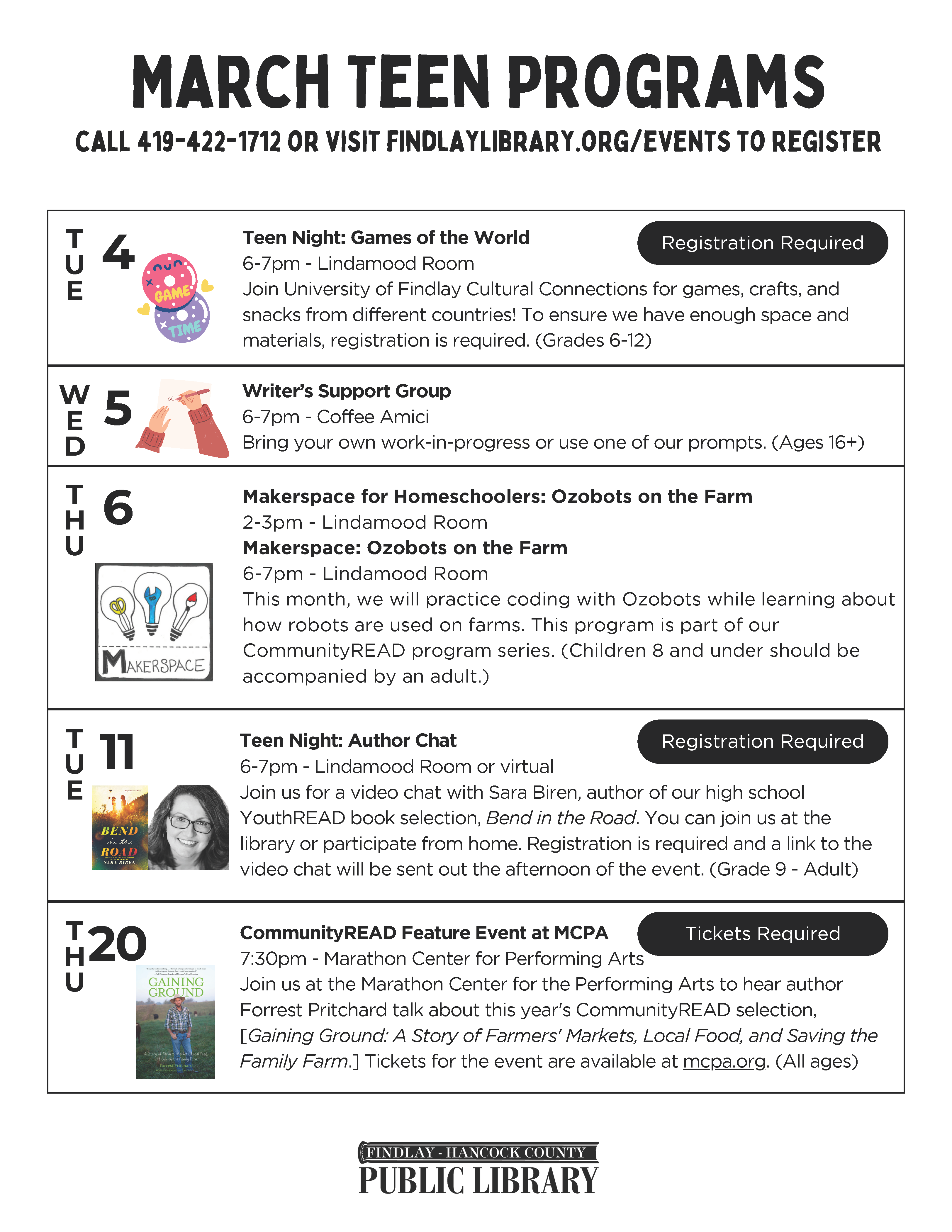 First portion of teen March calendar