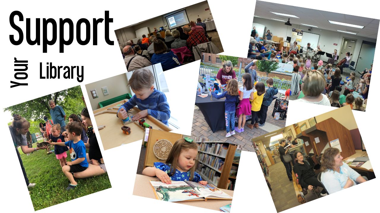 many pictures of people having fun in the library