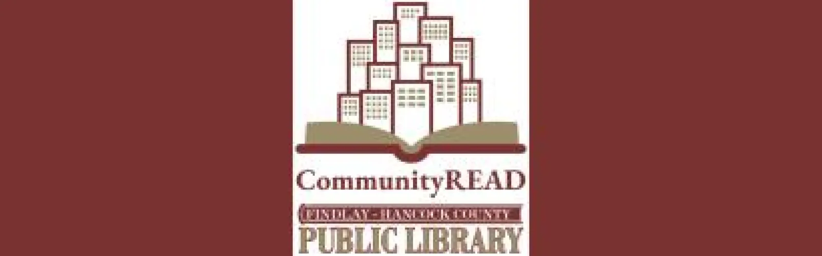 maroon and beige  CommunityREAD logo with maroon background