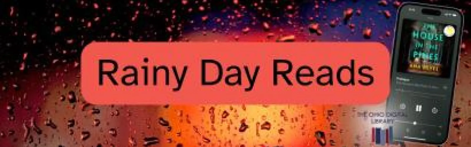 rainy window with cell phone with audiobook on it